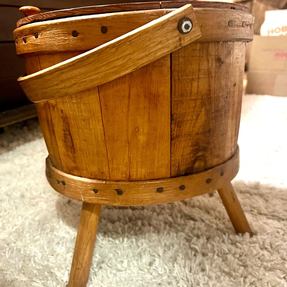 Vintage wooden sewing basket